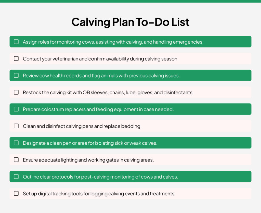 calving plan to-do list