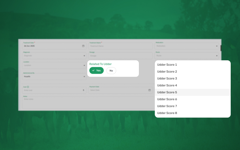 Udder score management in the app