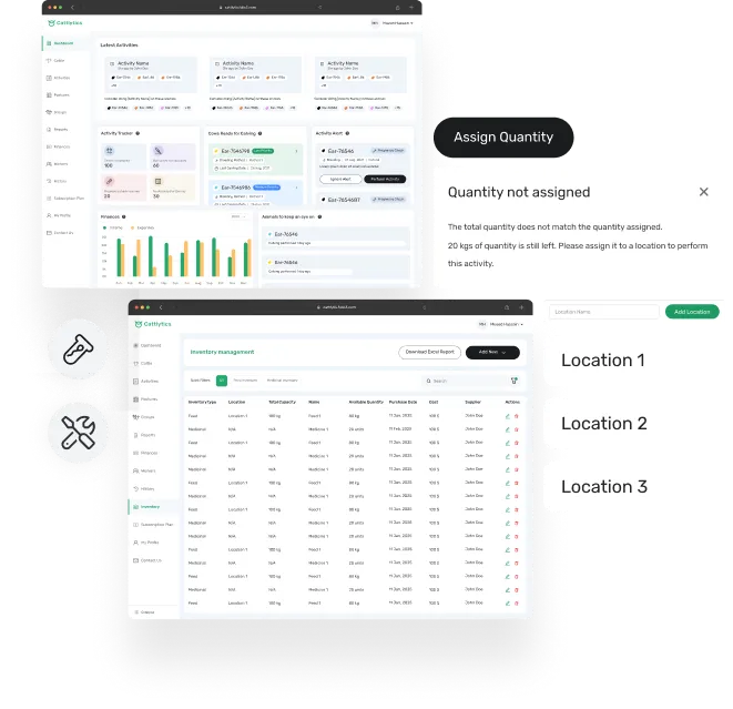 dashboard screen showcasing cattle inventory record