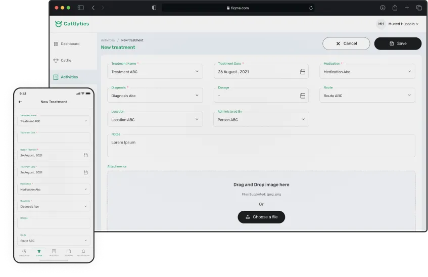 Dashbaord screen of herd health platform