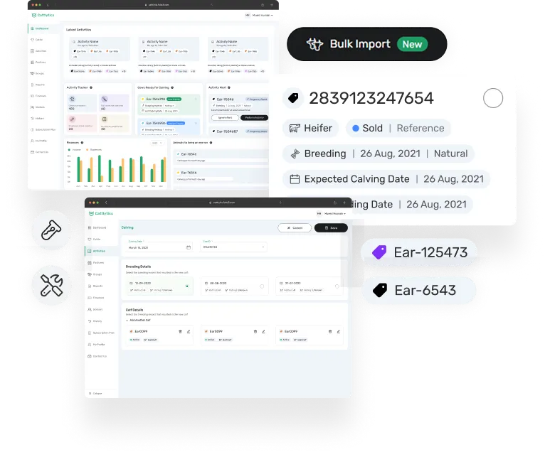 dashboard screen of calf nusery software management